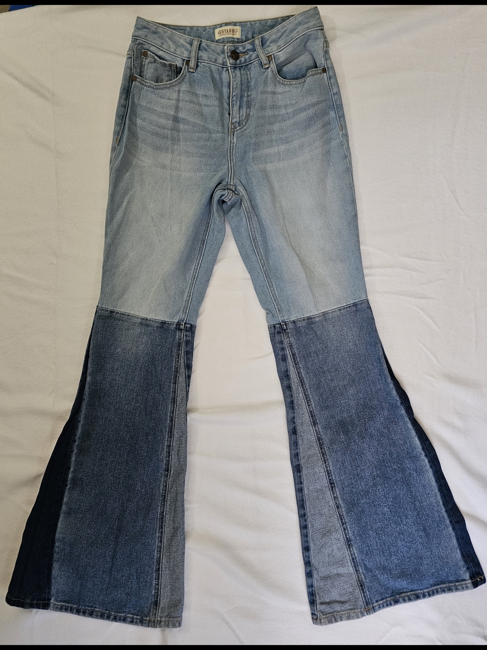 Shyanne Two-Tone Blue Patchwork Flare Jeans